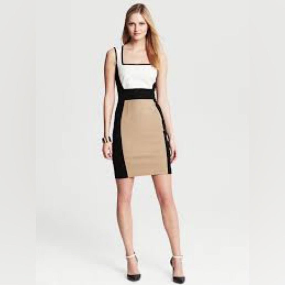 Banana Republic Sloan Colorblock Sheath Dress, Black/White/Tan, Size 4